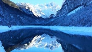 Mountain peak reflected in Lake Gossau